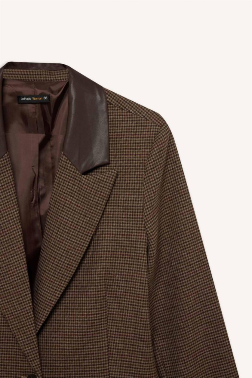 WOMAN Dark Brown Oversize Fit Faux Leather Detailed Blazer Jacket