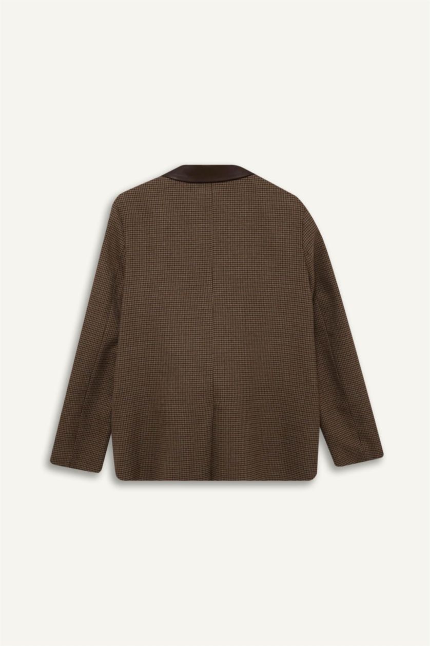 WOMAN Dark Brown Oversize Fit Faux Leather Detailed Blazer Jacket