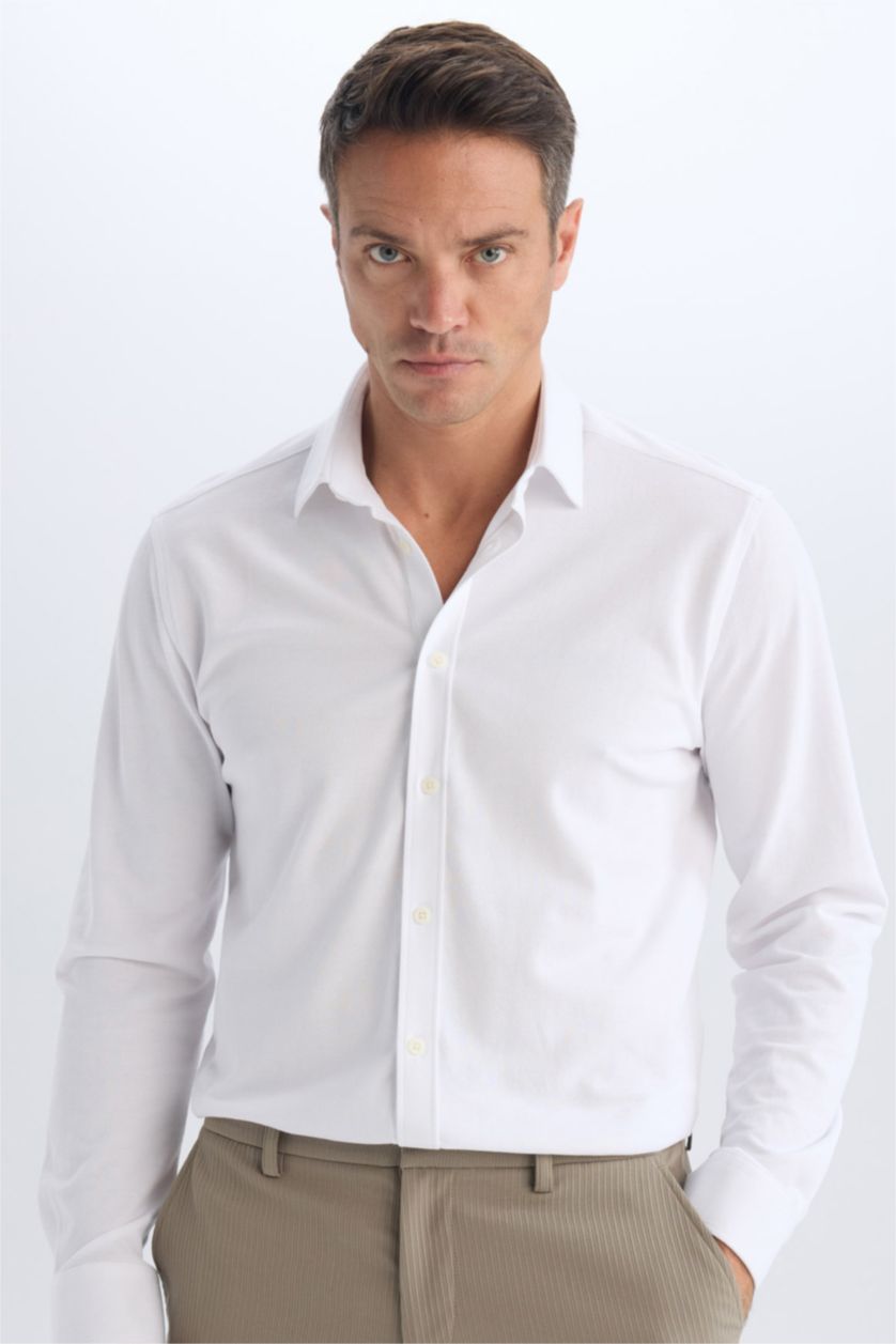 رجال اوف وايت قميص بولو محبوك قصة عادية ردن طويل