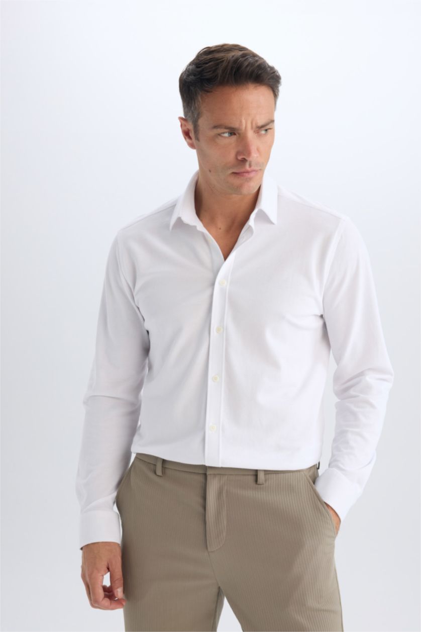 رجال اوف وايت قميص بولو محبوك قصة عادية ردن طويل