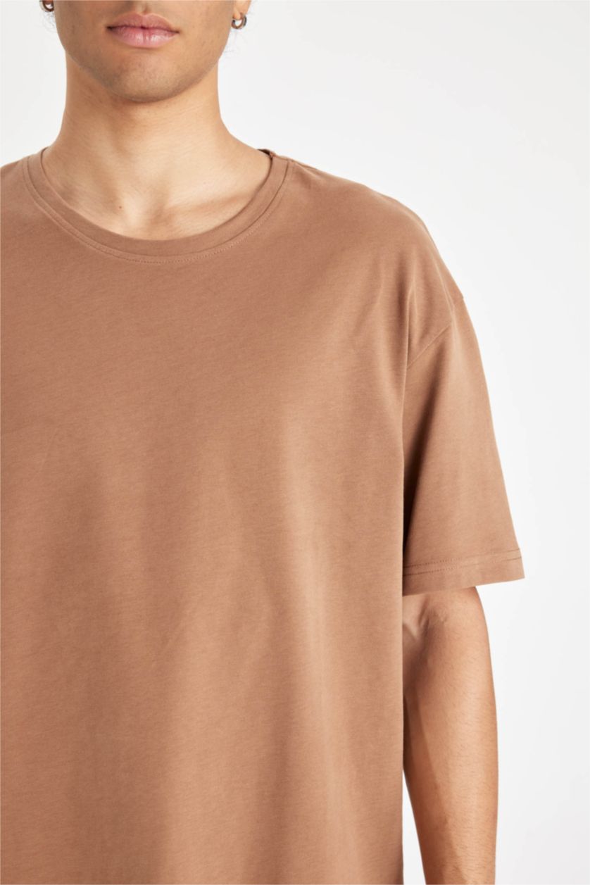 MAN Light Brown Boxy Fit Crew Neck Basic T-Shirt