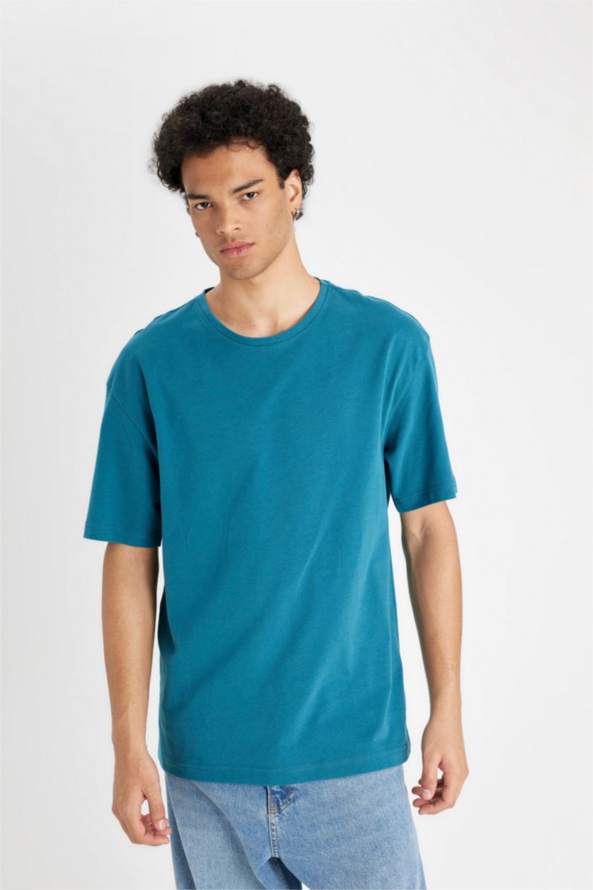 MAN Dark Green Boxy Fit Crew Neck Basic T-Shirt