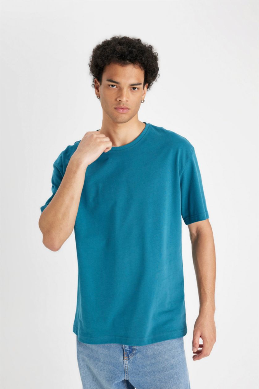 MAN Dark Green Boxy Fit Crew Neck Basic T-Shirt