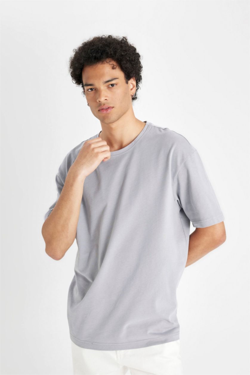 MAN Grey Boxy Fit Crew Neck Basic T-Shirt