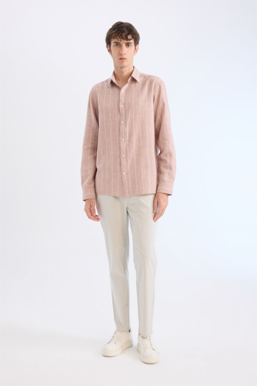 Ерлер ашық қоңыр поло жаға мақта Ұзын жеңді көйлек