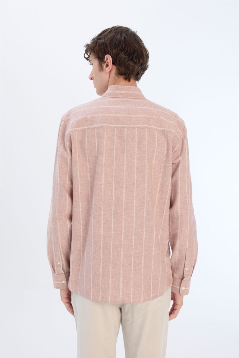 Ерлер ашық қоңыр поло жаға мақта Ұзын жеңді көйлек