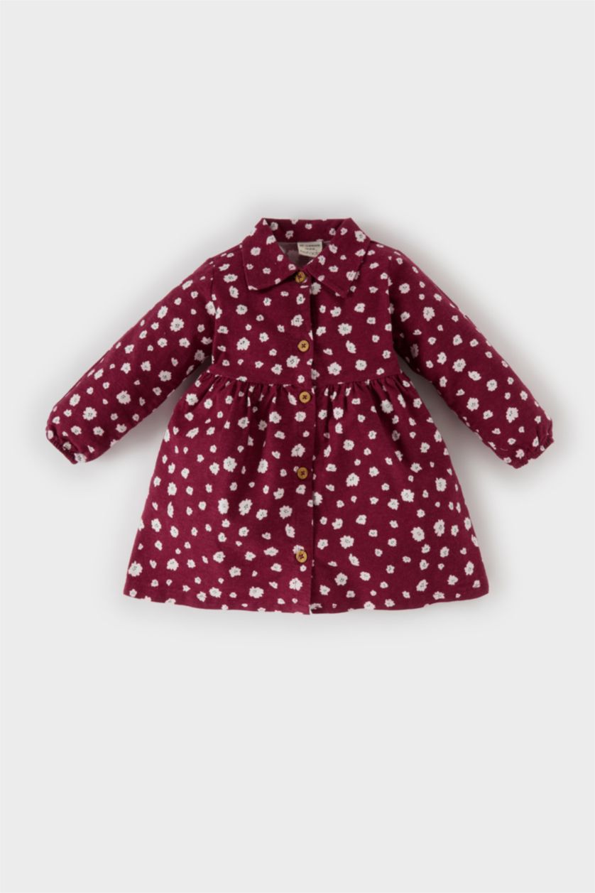 BÉBÉ FILLE Bordeaux Robe en flanelle fleurie à manches longues pour bébé fille