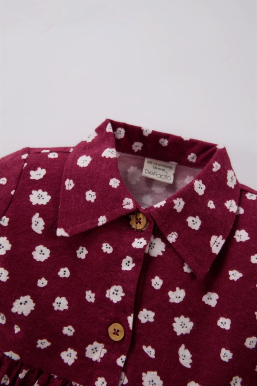 BÉBÉ FILLE Bordeaux Robe en flanelle fleurie à manches longues pour bébé fille