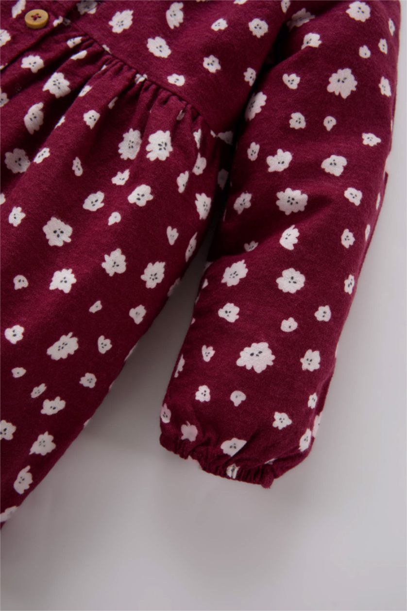 BÉBÉ FILLE Bordeaux Robe en flanelle fleurie à manches longues pour bébé fille
