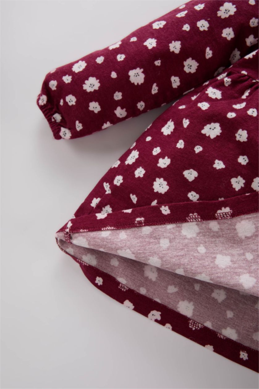 BÉBÉ FILLE Bordeaux Robe en flanelle fleurie à manches longues pour bébé fille