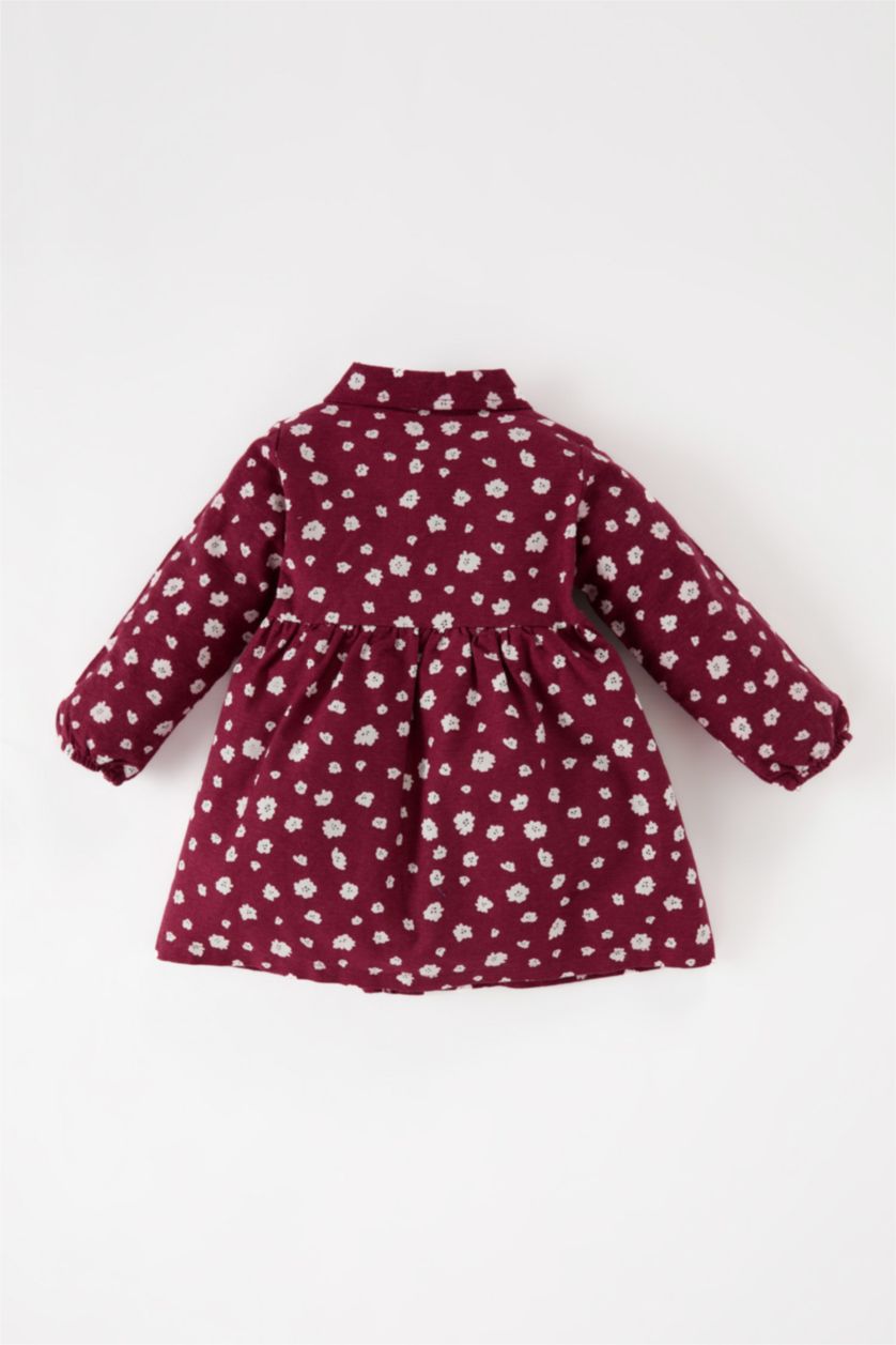 BÉBÉ FILLE Bordeaux Robe en flanelle fleurie à manches longues pour bébé fille