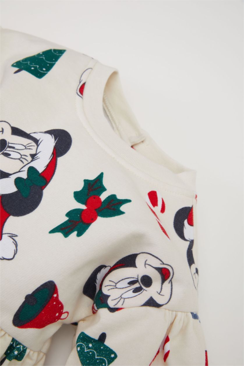 Kız Bebek Ekru Disney Mickey & Minnie Yılbaşı Temalı Elbise Kız Bebek