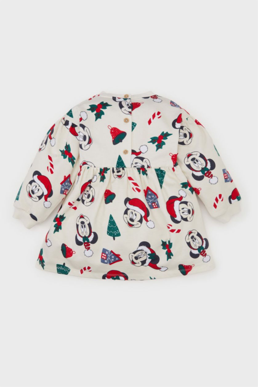 Kız Bebek Ekru Disney Mickey & Minnie Yılbaşı Temalı Elbise Kız Bebek