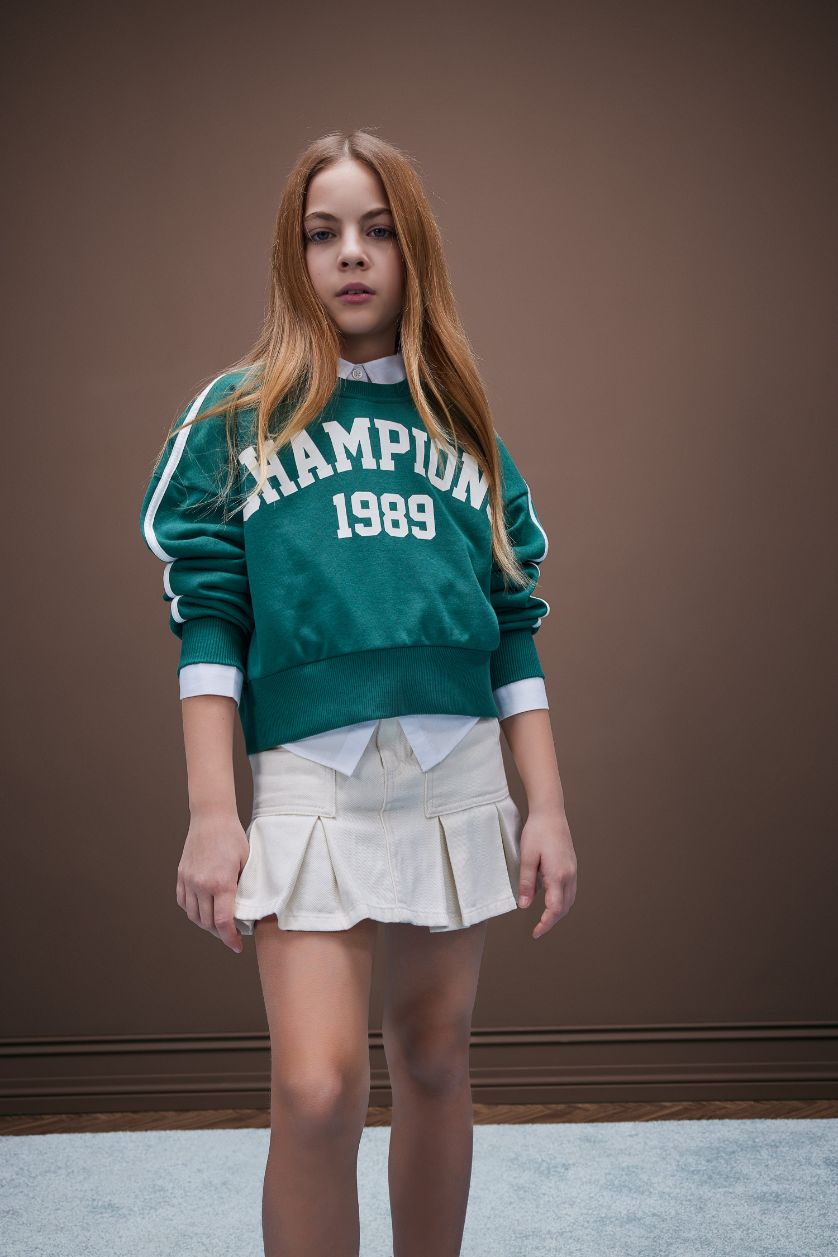 FILLES Vert Sweatshirt imprimé à col rond et coupe relax pour fille