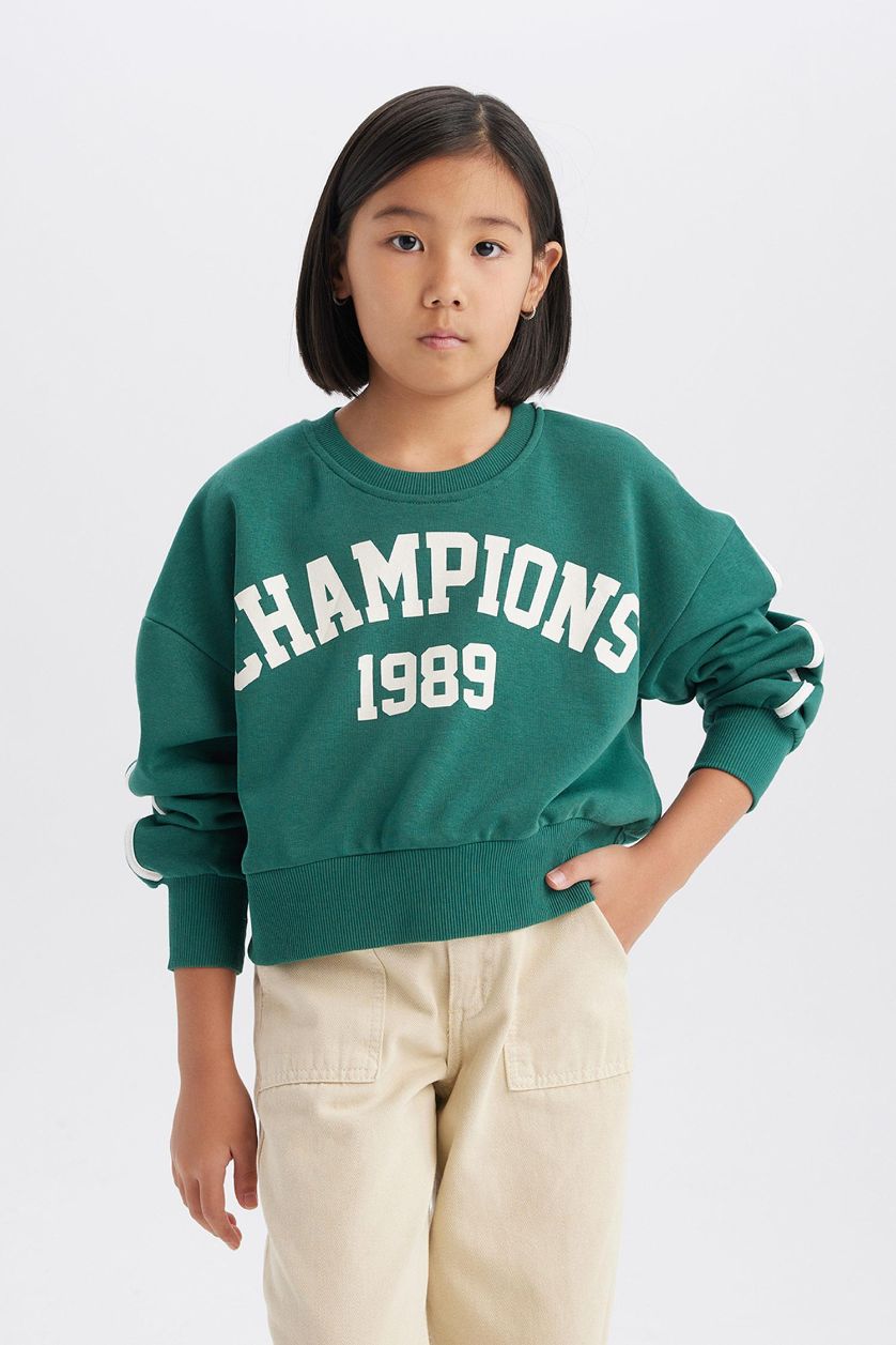 FILLES Vert Sweatshirt imprimé à col rond et coupe relax pour fille