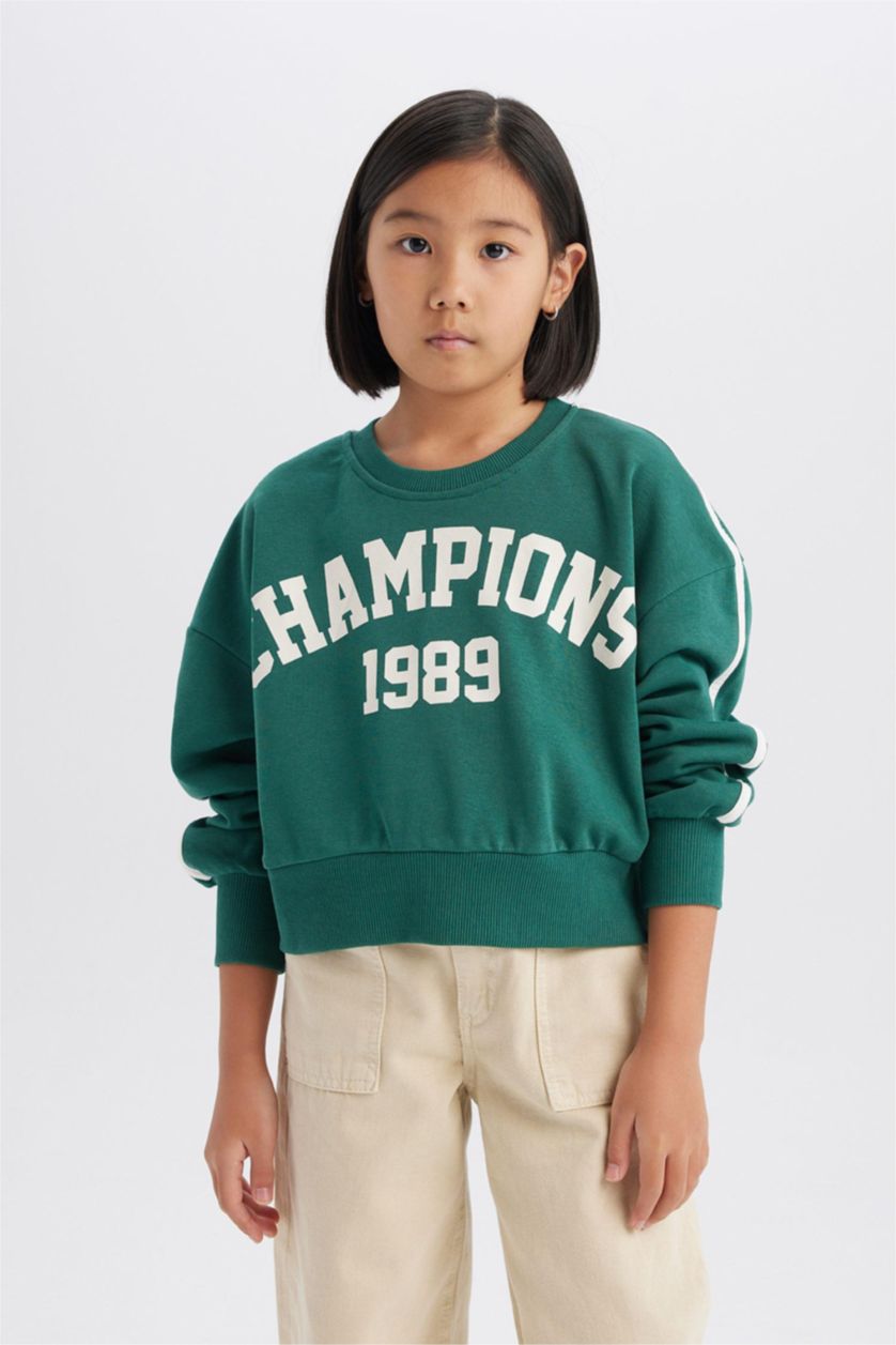 FILLES Vert Sweatshirt imprimé à col rond et coupe relax pour fille