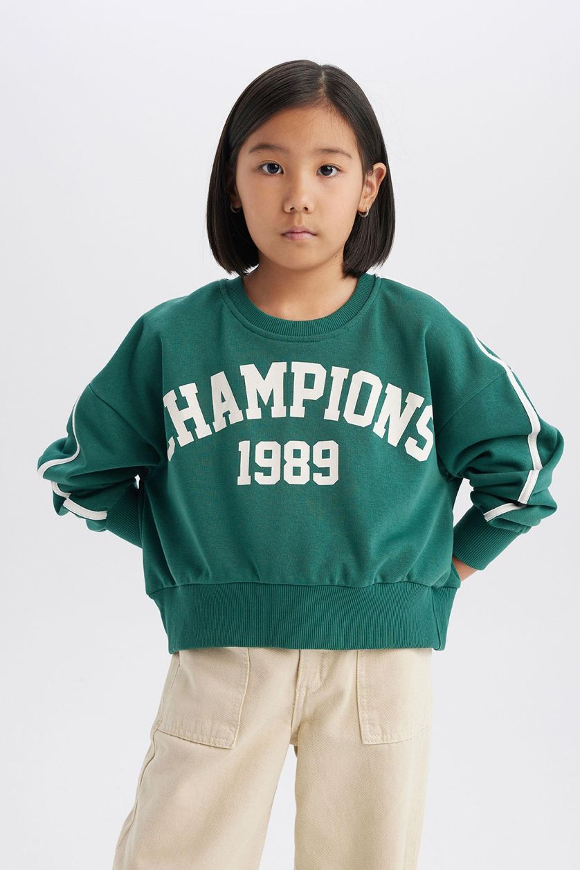 FILLES Vert Sweatshirt imprimé à col rond et coupe relax pour fille