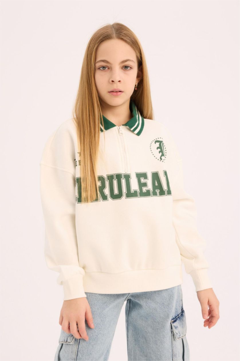 FILLES Écru Sweatshirt oversize imprimé à col polo pour fille