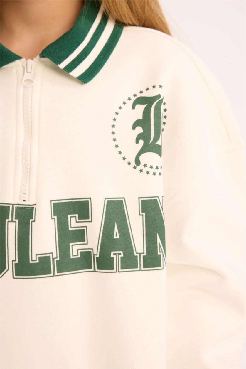 FILLES Écru Sweatshirt oversize imprimé à col polo pour fille