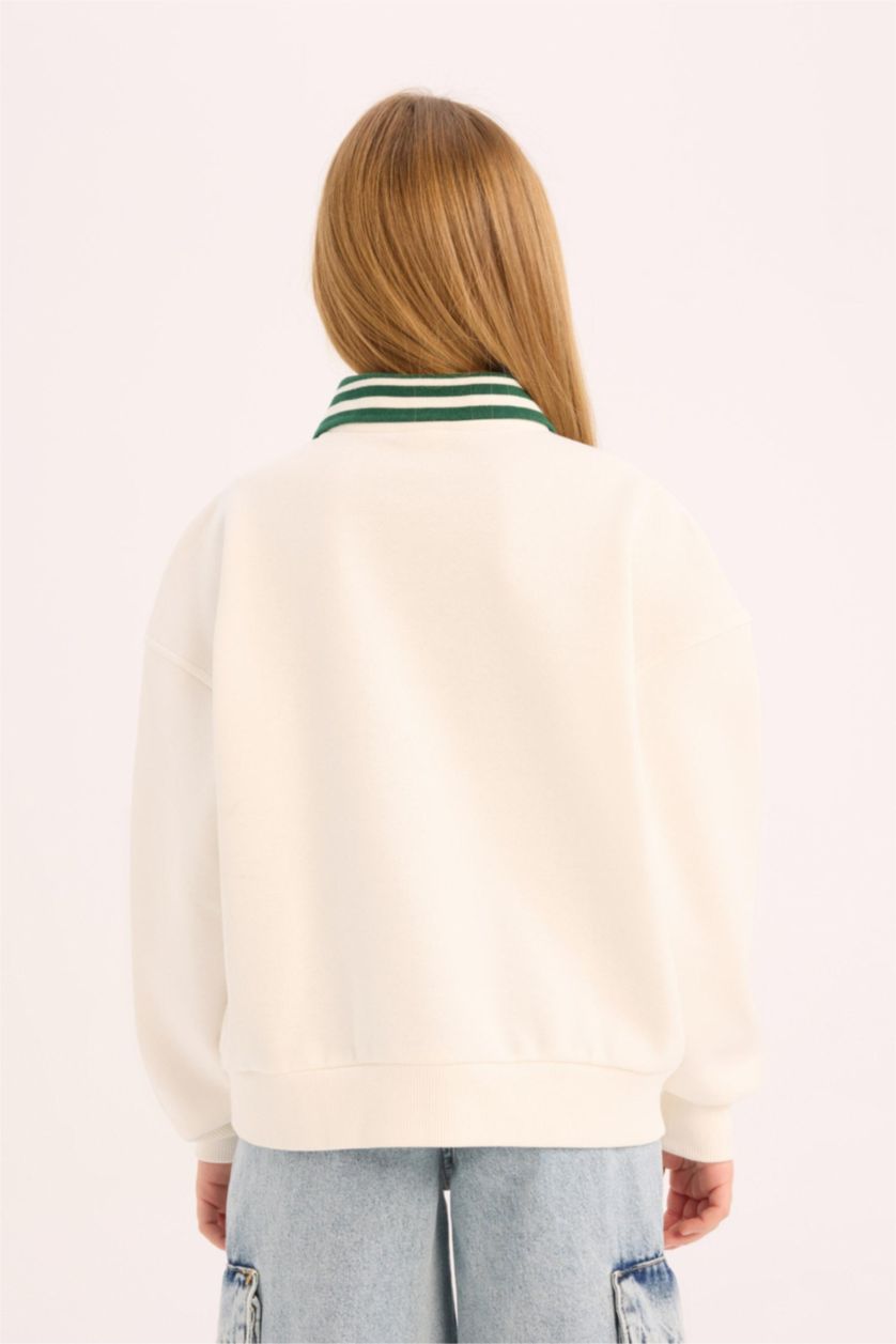 FILLES Écru Sweatshirt oversize imprimé à col polo pour fille