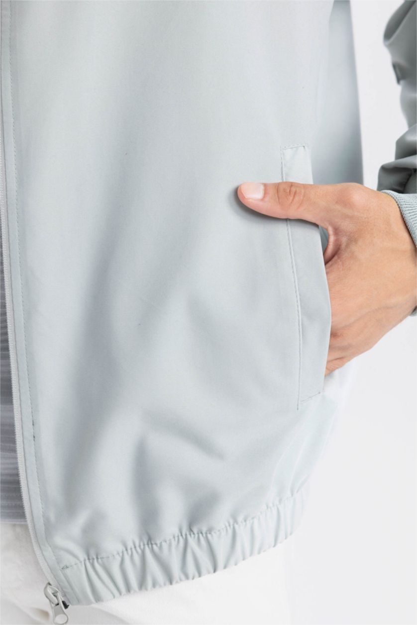 Erkek Mint Su İtici Regular Fit Kolej Yaka Fermuarlı Cepli Mevsimlik Baharlık Bomber Mont