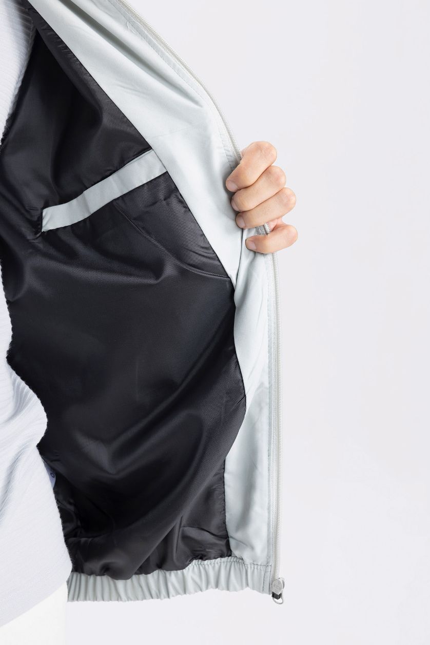 Erkek Mint Su İtici Regular Fit Kolej Yaka Fermuarlı Cepli Mevsimlik Baharlık Bomber Mont