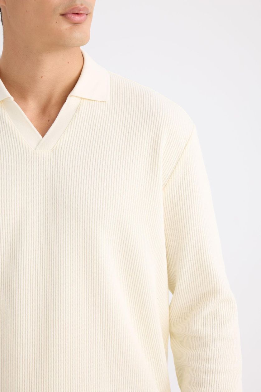 رجالي بيج فاتح سويت شيرت قصة عادية بياقة بولو بسحاب