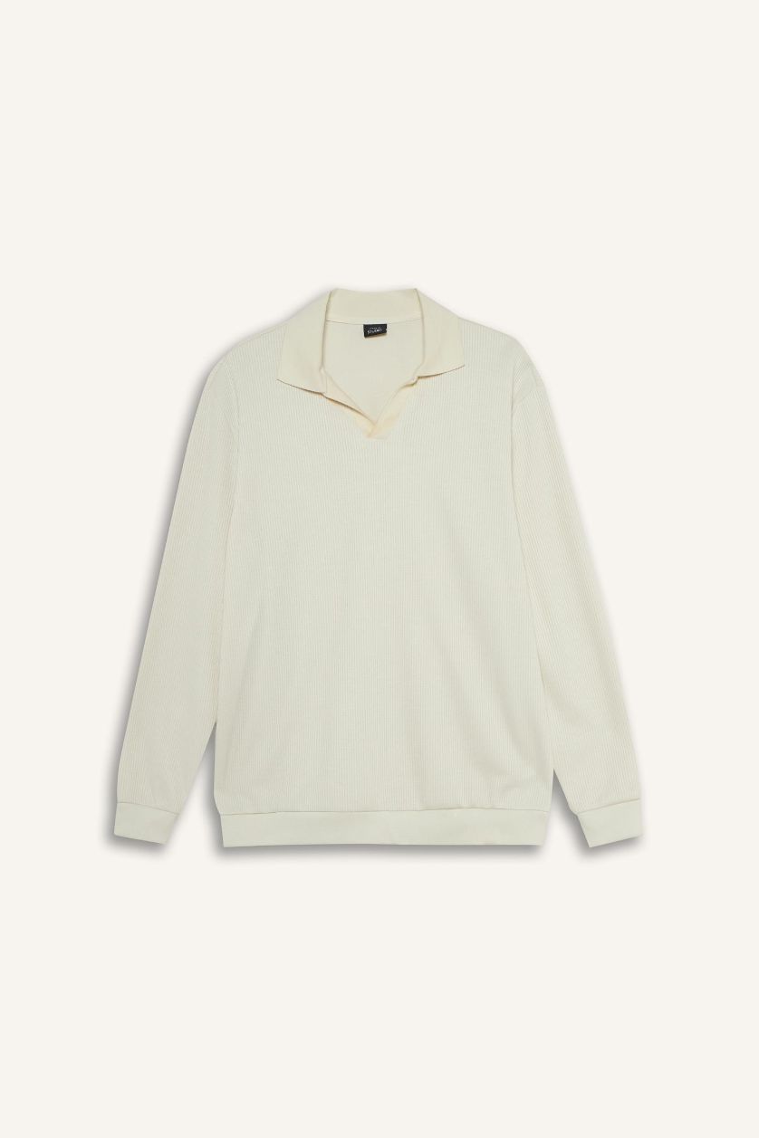 رجالي بيج فاتح سويت شيرت قصة عادية بياقة بولو بسحاب