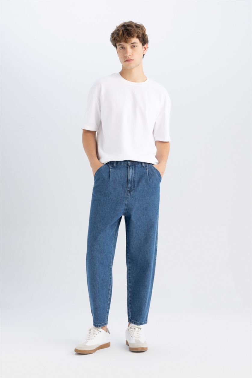 رجالي أزرق غامق بنطلون جينز بالون فيت برجل واسع