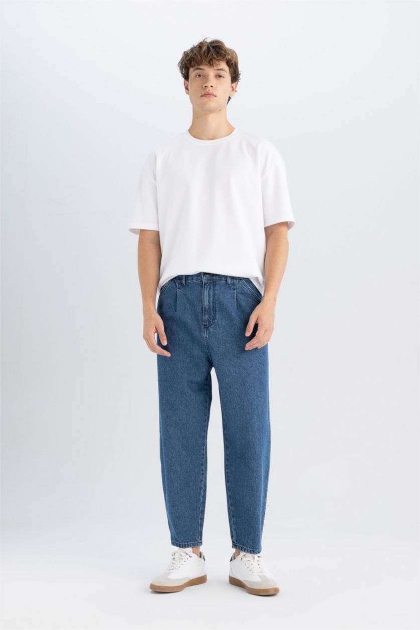 رجالي أزرق غامق بنطلون جينز بالون فيت برجل واسع