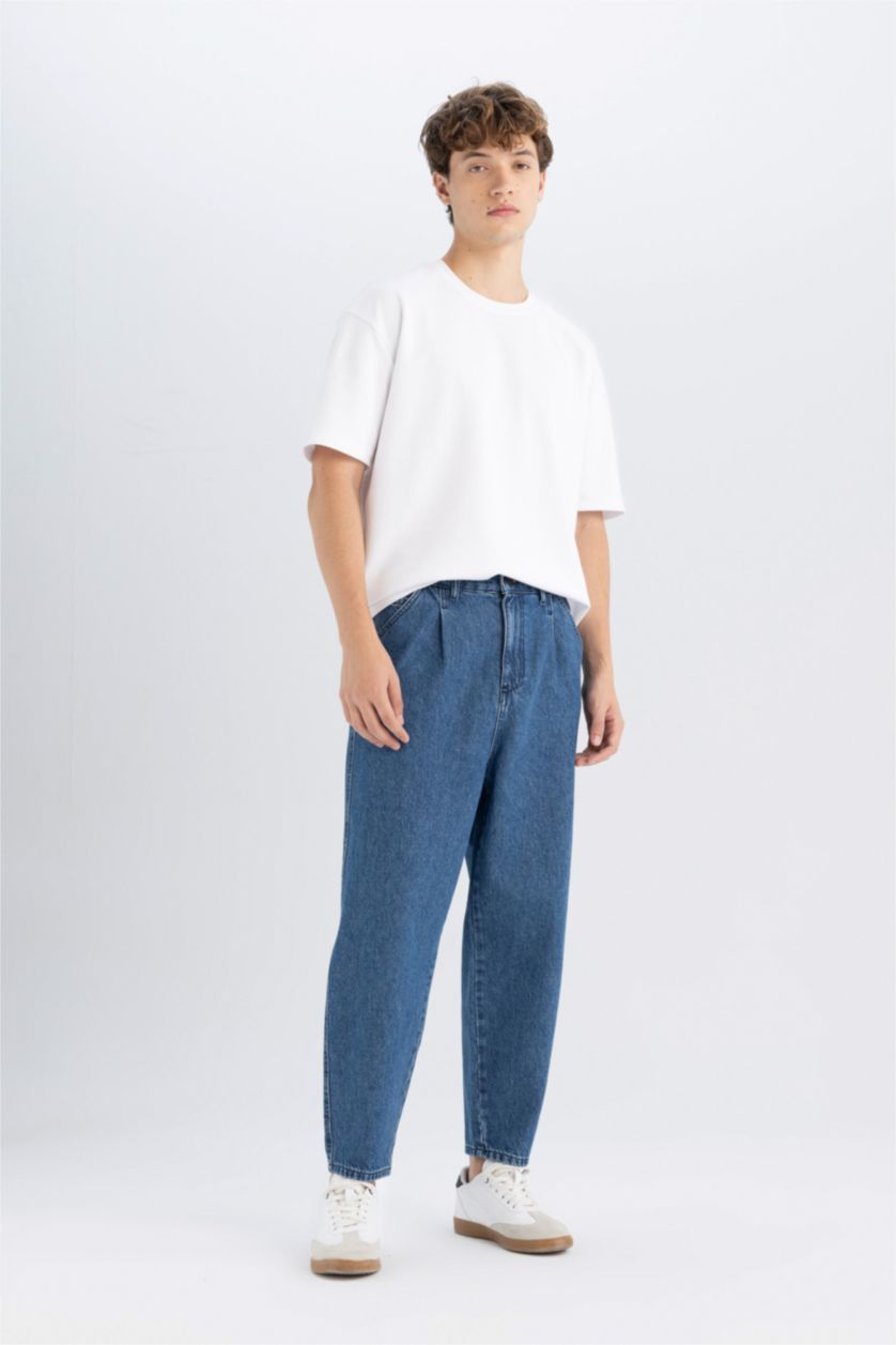 رجالي أزرق غامق بنطلون جينز بالون فيت برجل واسع