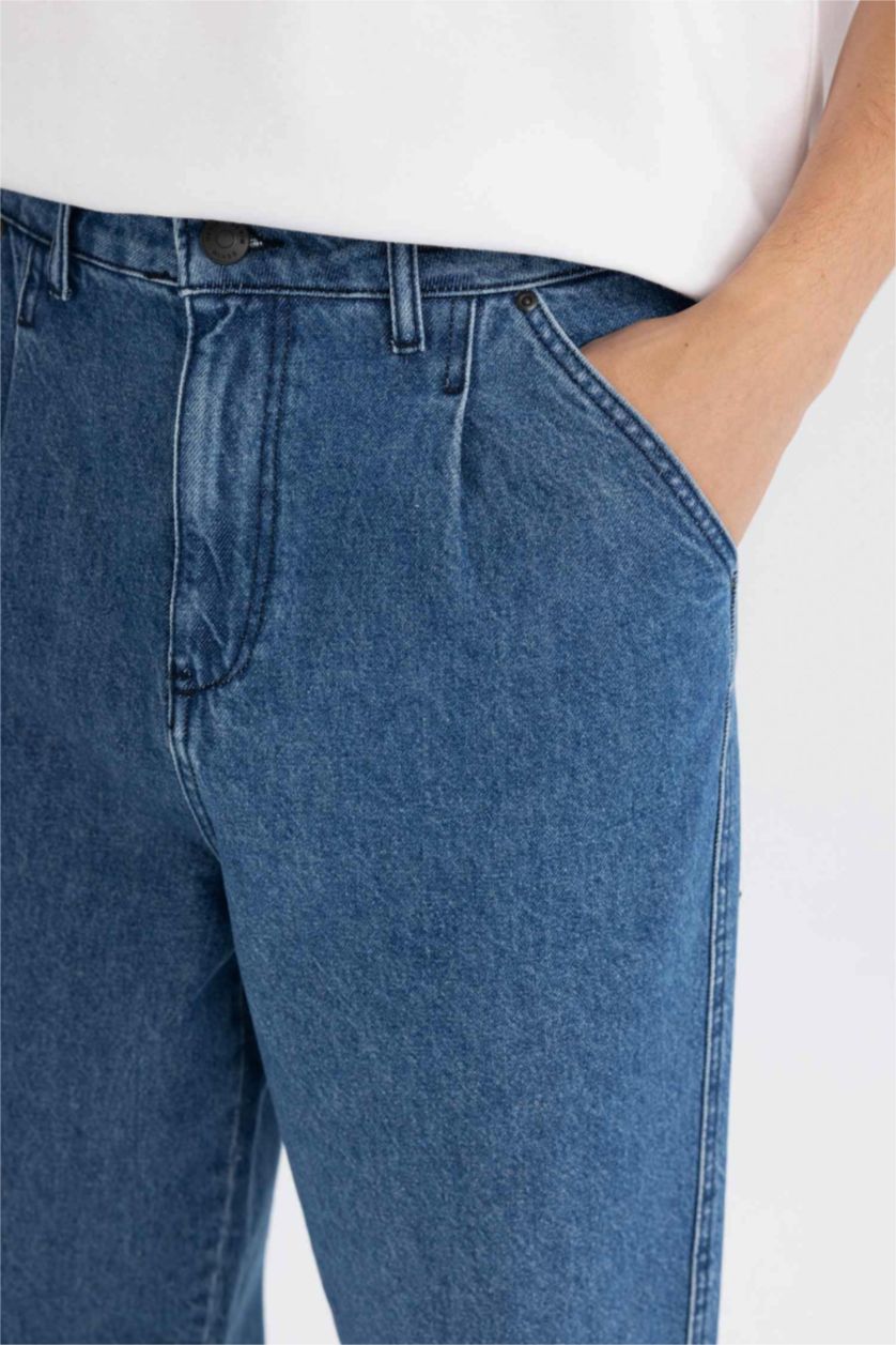 رجالي أزرق غامق بنطلون جينز بالون فيت برجل واسع