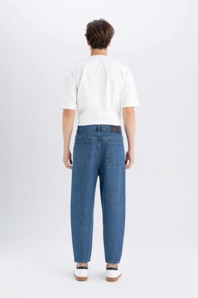 رجالي أزرق غامق بنطلون جينز بالون فيت برجل واسع