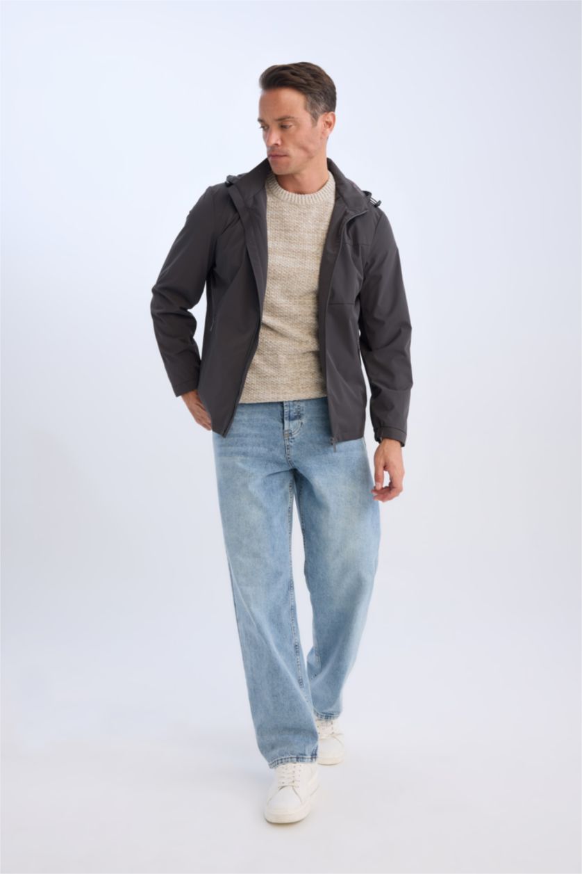 رجال أنثرا جاكيت خفيف سليم فيت بغطاء للرأس مبطن