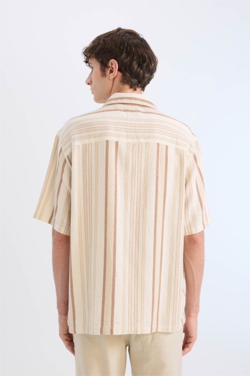 Ерлер Жеңіл тас релакс пішімі жолақ Қысқа жеңді жейде