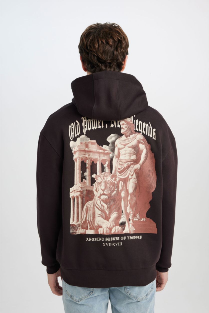 رجالي بني هودي اوفر سايز بني غامق