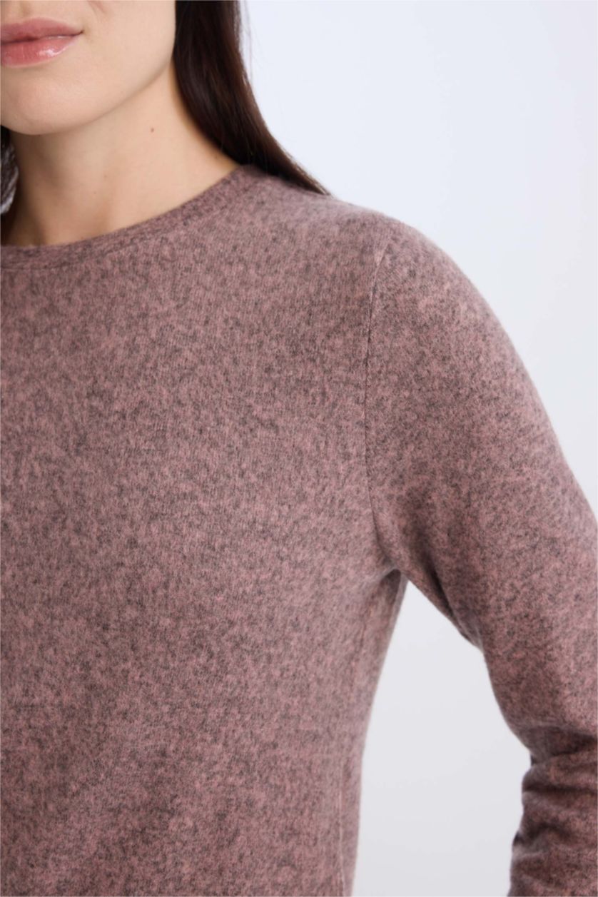 نساء وردي تيشيرت كم طويل قصة عادية برقبة مستديرة