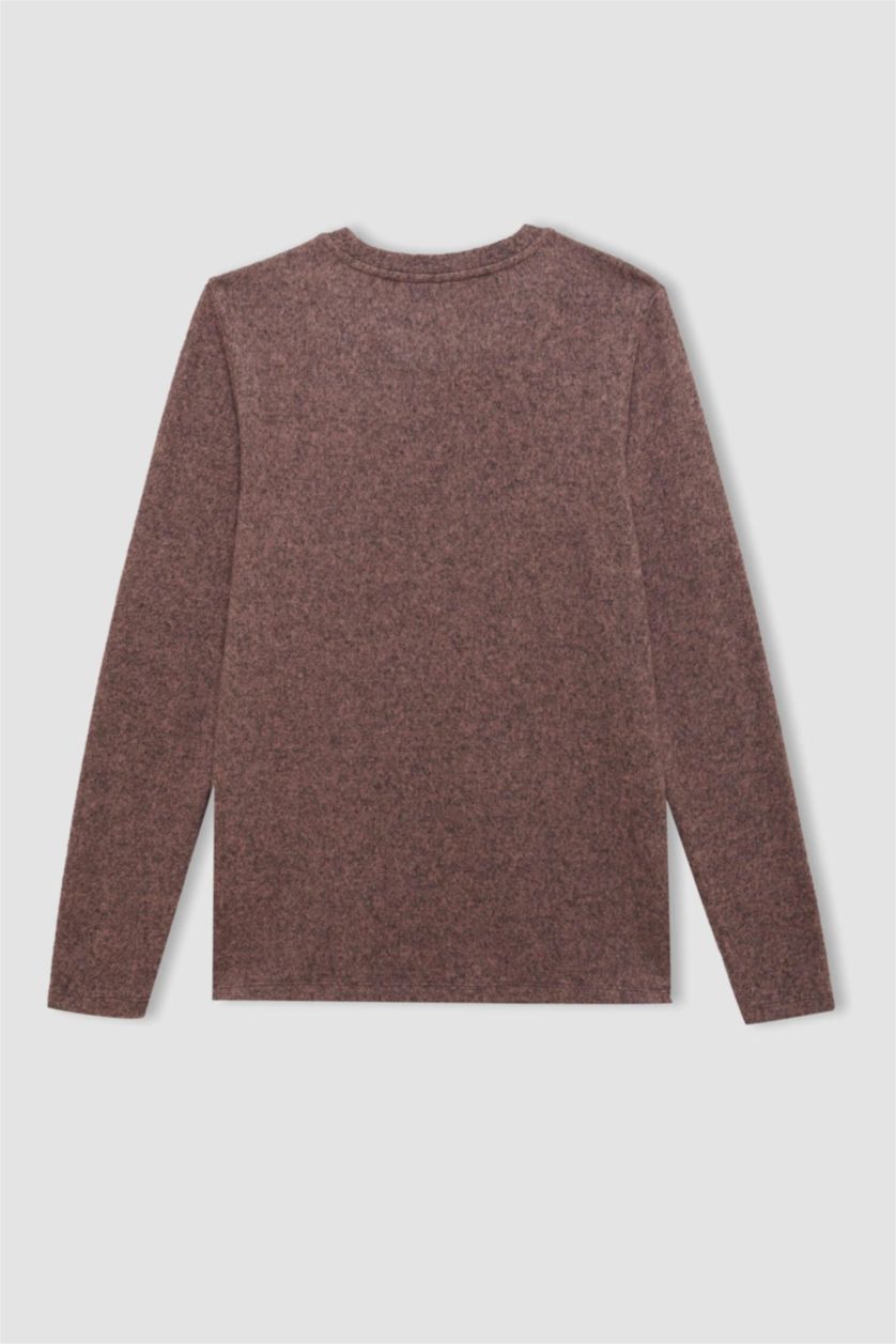 نساء وردي تيشيرت كم طويل قصة عادية برقبة مستديرة