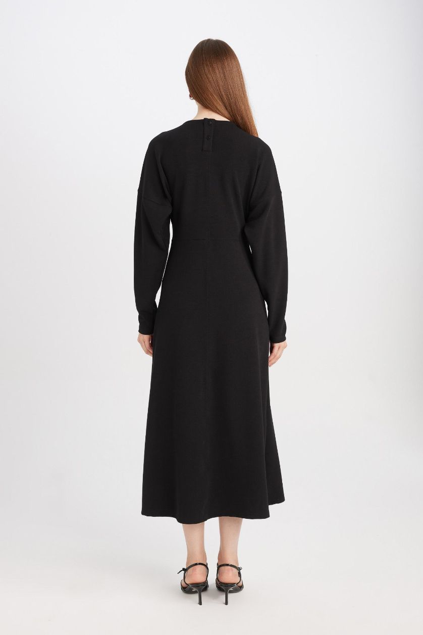 حريمي أسود فستان طويل اسود كريب كم طويل قصة مريحة