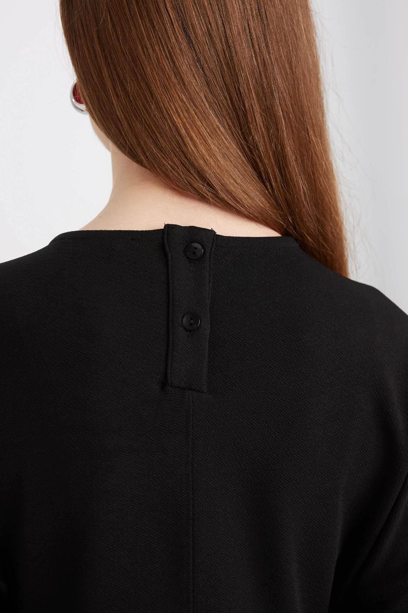 حريمي أسود فستان طويل اسود كريب كم طويل قصة مريحة