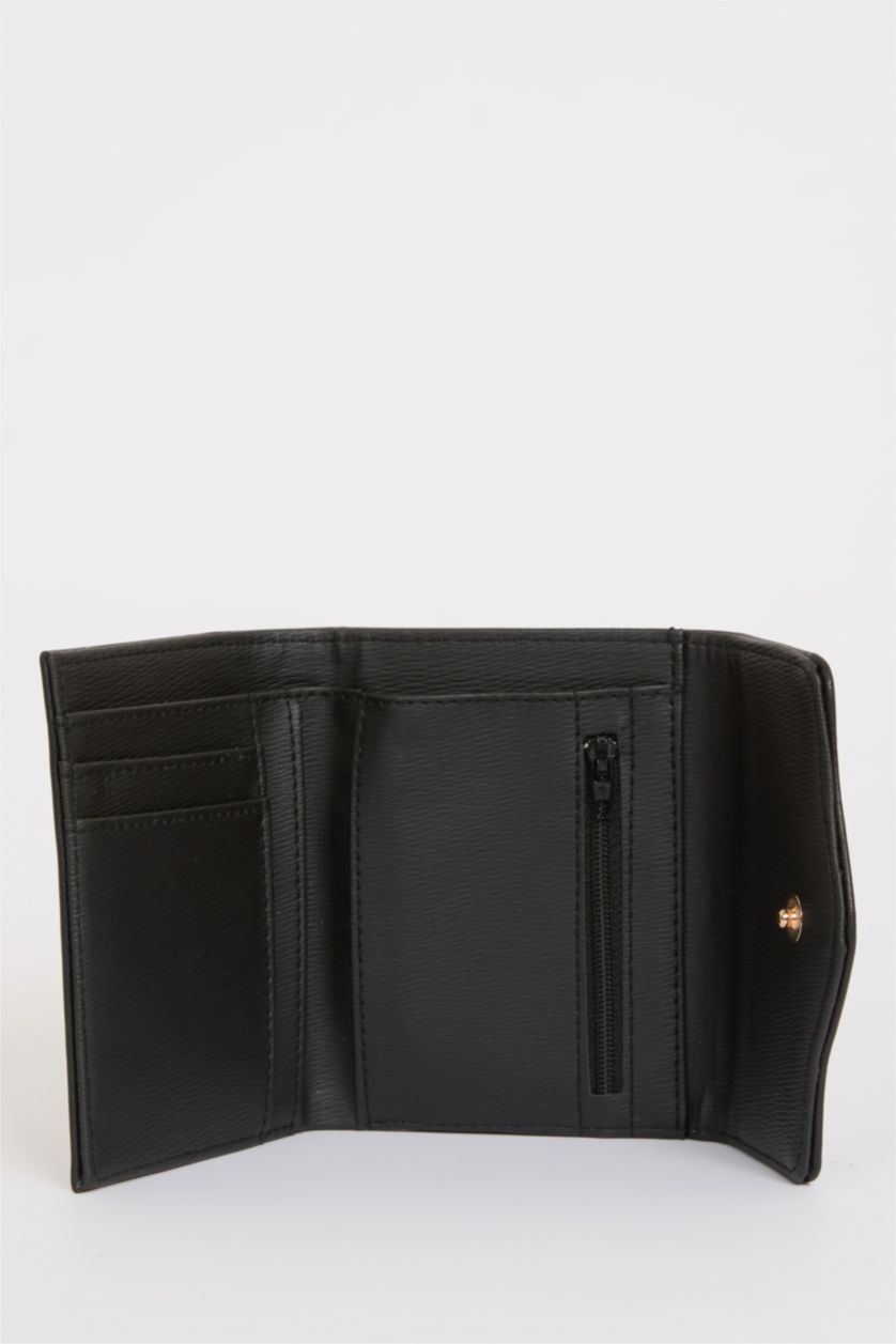 Kadın Siyah Kadın Leopar Desenli Suni Deri Cüzdan