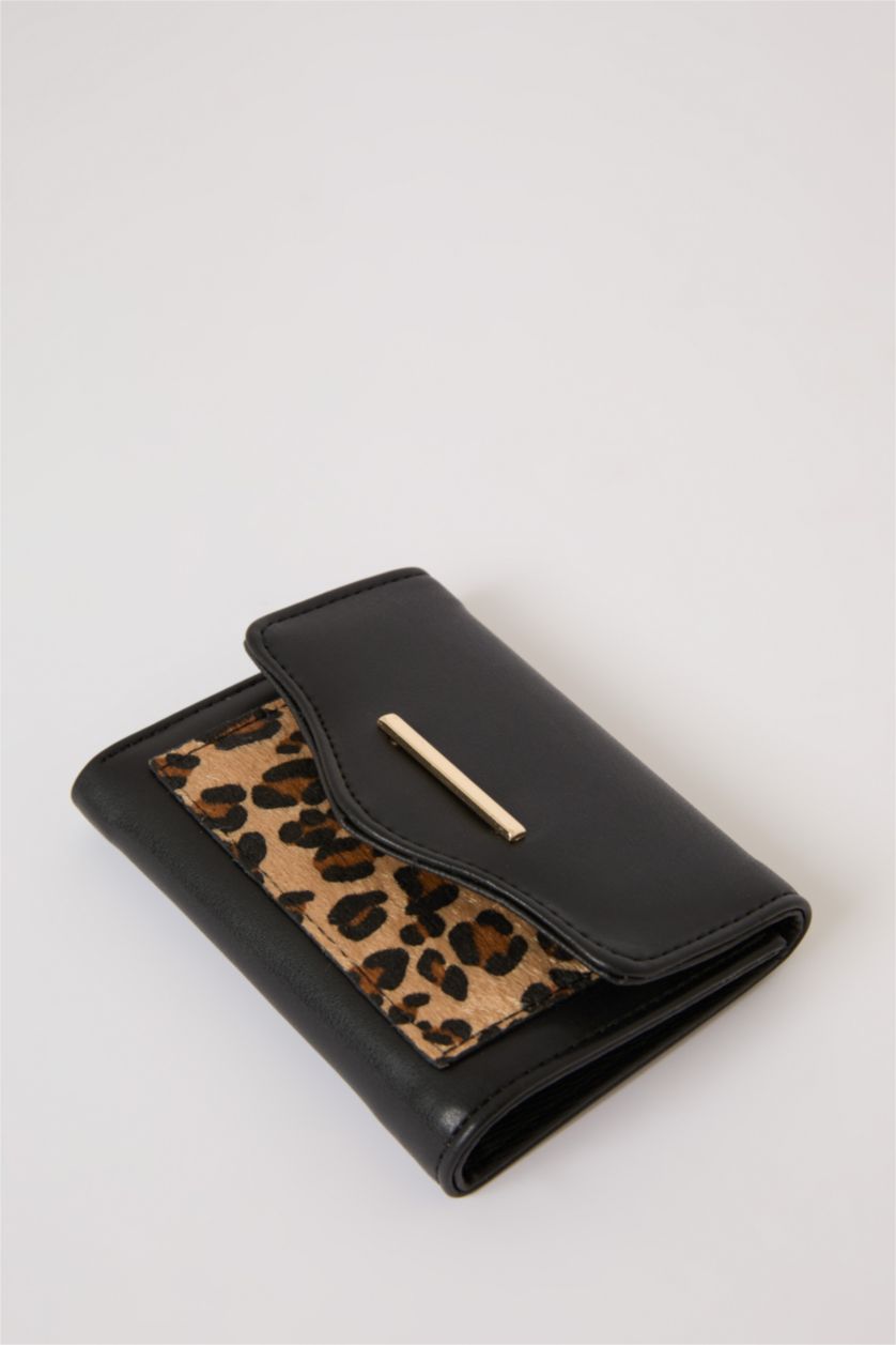 Kadın Siyah Kadın Leopar Desenli Suni Deri Cüzdan
