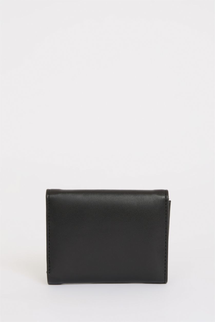 Kadın Siyah Kadın Leopar Desenli Suni Deri Cüzdan