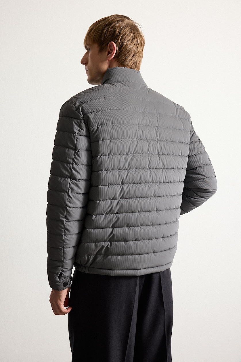Erkek Gri Rüzgar Geçirmez Slim Fit Dar Kesim Dik Yaka Astarlı Fermuarlı Cepli Kışlık Mont