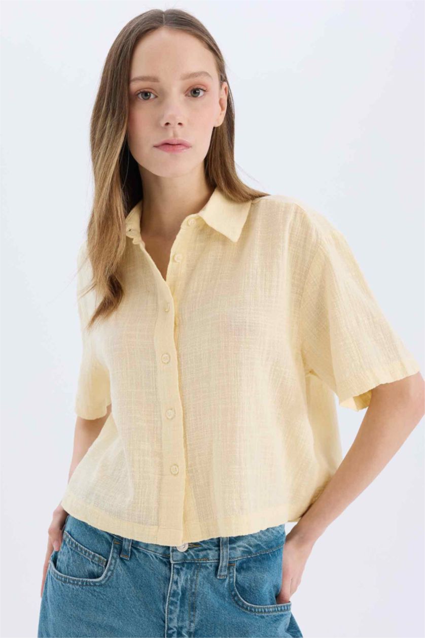 WOMAN Sand Oversize Fit Linen Look Short Sleeve Shirt