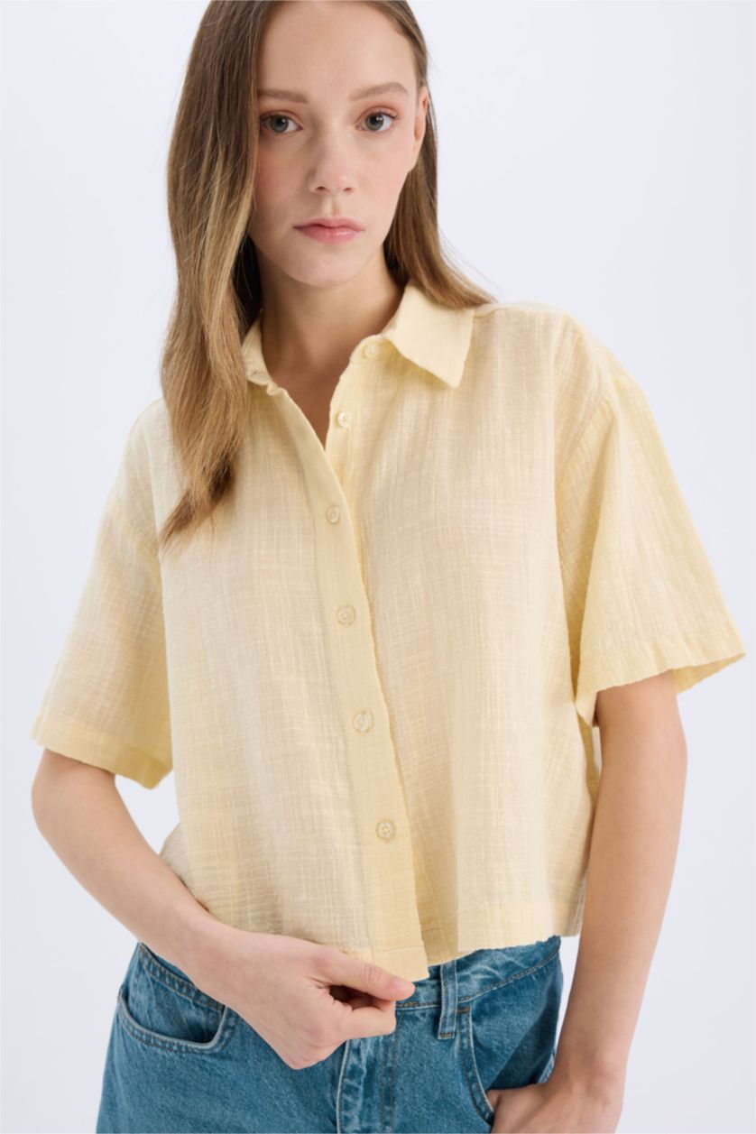 WOMAN Sand Oversize Fit Linen Look Short Sleeve Shirt