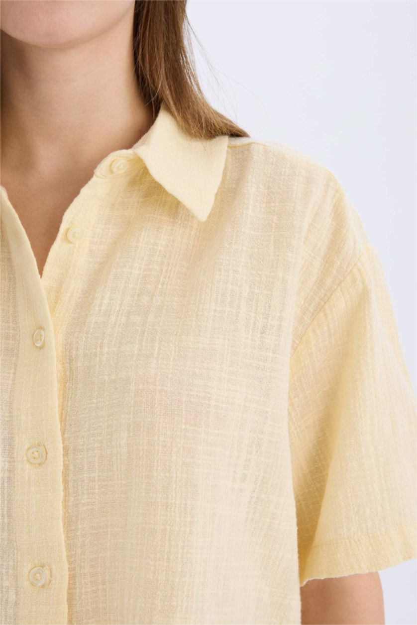 WOMAN Sand Oversize Fit Linen Look Short Sleeve Shirt