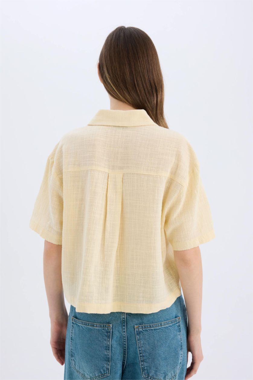 WOMAN Sand Oversize Fit Linen Look Short Sleeve Shirt