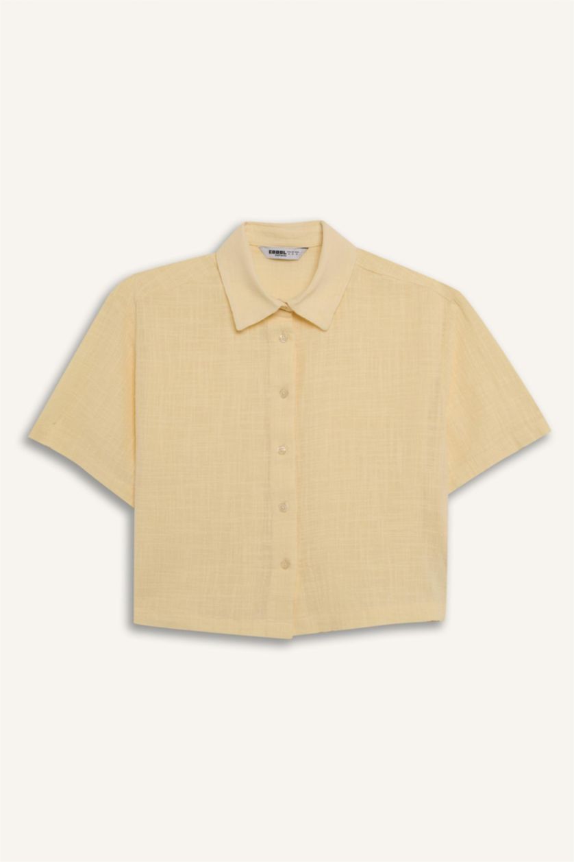 WOMAN Sand Oversize Fit Linen Look Short Sleeve Shirt