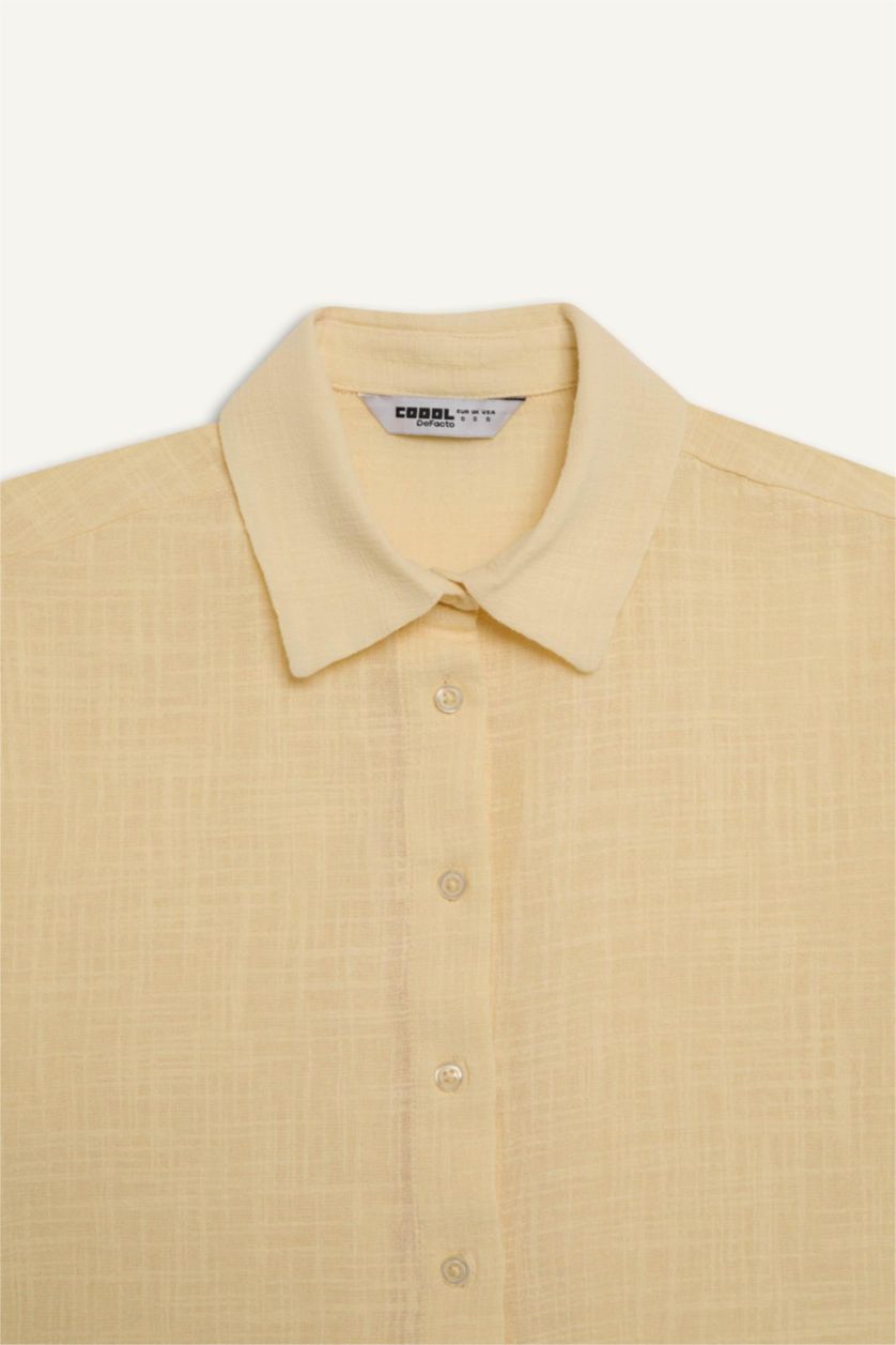 WOMAN Sand Oversize Fit Linen Look Short Sleeve Shirt